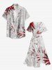 Tropical Leaf Print Hawaii Split Pocket A Line Midi Dress -  