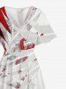 Tropical Leaf Print Hawaii Split Pocket A Line Midi Dress -  