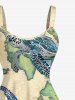 Turtle Map Print Hawaii Sea Creatures A Line Dress - café lumière 3X