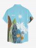 Chemise à boutons pour homme, grande taille, imprimé cocotier, soleil, planche de surf et vagues, style hawaïen. - Bleu clair 2XL