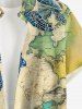 Turtle Map Print Hawaii Sea Creatures Button Pocket Shirt For Men - café lumière 6XL