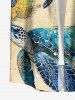 Turtle Map Print Hawaii Sea Creatures Button Pocket Shirt For Men - café lumière 6XL