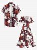 Robe midi trapèze à imprimé floral hawaïen grande taille avec poches fendues - Rouge foncé XXS