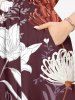 Robe midi trapèze à imprimé floral hawaïen grande taille avec poches fendues - Rouge foncé XXS