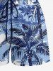 Plus Size Coconut Tree Seascape Building Print Hawaii Drawstring Pocket Romper - Bleu Ciel M