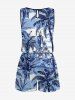 Plus Size Coconut Tree Seascape Building Print Hawaii Drawstring Pocket Romper - Bleu Ciel 2X