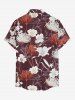 Flower Plant Print Hawaii Button Pocket Shirt For Men -  