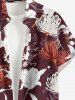 Flower Plant Print Hawaii Button Pocket Shirt For Men -  