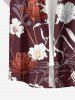 Plus Size Flower Plant Print Hawaii Button Pocket Shirt For Men - Rouge foncé M