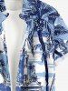 Chemise à poches boutonnées grande taille pour homme, imprimée de paysages marins et de cocotiers, style hawaïen. - Bleu Ciel 2XL