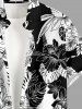 Plus Size Hibiscus Flower Tropical Leaf Colorblock Print Buttons Pocket Hawaii Shirt For Men -  
