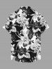 Plus Size Hibiscus Flower Tropical Leaf Colorblock Print Buttons Pocket Hawaii Shirt For Men -  