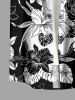 Plus Size Hibiscus Flower Tropical Leaf Colorblock Print Buttons Pocket Hawaii Shirt For Men -  