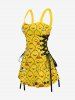 Cartoon Ducks Print Lace Up Hawaii Tank Dress -  