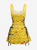 Cartoon Ducks Print Lace Up Hawaii Tank Dress -  