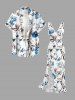 Flowers Tropical Leaf Print Hawaii Ruffles Split Surplice Dress -  