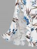 Flowers Tropical Leaf Print Hawaii Ruffles Split Surplice Dress -  