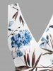 Flowers Tropical Leaf Print Hawaii Ruffles Split Surplice Dress -  