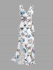 Flowers Tropical Leaf Print Hawaii Ruffles Split Surplice Dress -  