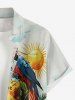 Coconut Tree Flower Parrot Sun Clock Print Buttons Pocket Hawaii Shirt For Men -  