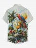 Coconut Tree Flower Parrot Sun Clock Print Buttons Pocket Hawaii Shirt For Men -  