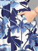 Flowers Leaf Watercolor Print Split Hawaii Midi Dress -  