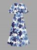 Flowers Leaf Watercolor Print Split Hawaii Midi Dress -  