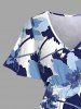 Flowers Leaf Watercolor Print Split Hawaii Midi Dress -  