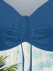 Robe hawaïenne grande taille à imprimé cocotier, perroquet et horloge soleil, cintrée - Bleu Ciel XS