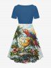 Coconut Tree Flower Parrot Sun Clock Print Cinched Hawaii Dress -  