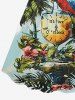 Coconut Tree Flower Parrot Sun Clock Print Cinched Hawaii Dress -  