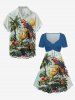 Coconut Tree Flower Parrot Sun Clock Print Cinched Hawaii Dress -  