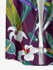 Plus Size Flower Tropical Leaf Bird Print Hawaii Button Pocket Shirt For Men -  