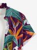 Plus Size Flower Tropical Leaf Bird Print Hawaii Button Pocket Shirt For Men -  