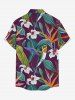 Plus Size Flower Tropical Leaf Bird Print Hawaii Button Pocket Shirt For Men -  