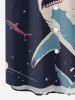 Shark Planet Plane Galaxy Print Hawaii Button Pocket Shirt For Men -  