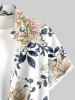 Plus Size Flower Leaf Branch Print Hawaii Button Pocket Shirt For Men - Blanc M