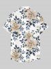 Plus Size Flower Leaf Branch Print Hawaii Button Pocket Shirt For Men - Blanc M