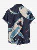 Shark Planet Plane Galaxy Print Hawaii Button Pocket Shirt For Men -  