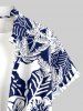Coconut Tree Tropical Leaf Hibiscus Flower Print Hawaii Button Pocket Shirt For Men - Bleu Marine XL