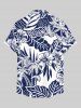 Coconut Tree Tropical Leaf Hibiscus Flower Print Hawaii Button Pocket Shirt For Men - Bleu Marine XL