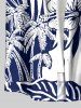 Coconut Tree Tropical Leaf Hibiscus Flower Print Hawaii Button Pocket Shirt For Men - Bleu Marine XL