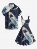 Plus Size Shark Planet Plane Galaxy Print Hawaii A Line Dress - Bleu de Minuit L