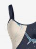 Plus Size Shark Planet Plane Galaxy Print Hawaii A Line Dress - Bleu de Minuit L