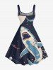 Plus Size Shark Planet Plane Galaxy Print Hawaii A Line Dress - Bleu de Minuit L