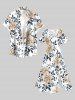 Plus Size Flower Leaf Branch Print Hawaii Split Pocket A Line Midi Dress - Blanc M