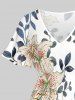 Plus Size Flower Leaf Branch Print Hawaii Split Pocket A Line Midi Dress - Blanc 2X