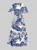 Coconut Tree Tropical Leaf Hibiscus Flower Print Hawaii Split Pocket A Line Midi Dress -  