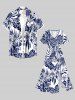 Coconut Tree Tropical Leaf Hibiscus Flower Print Hawaii Split Pocket A Line Midi Dress -  