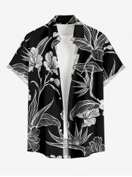 Chemise à poches boutonnées hawaïennes à imprimé floral tropical et feuilles grandes tailles pour hommes - Noir 4XL
